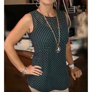 NWT CAbi Green With Pink Polka Dota Flirt Top Size Small